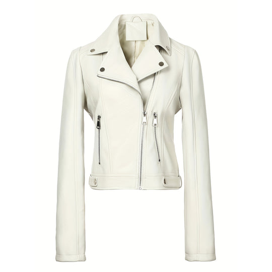 Damen Taillierte Bikerjacke in Lederoptik mit asymmetrischem Reißverschluss und Ziernähten Shop Nory