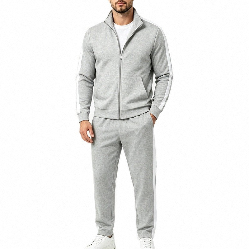 Herren Jogginganzug-Set aus French-Terry mit Stehkragen, Seitenstreifen und Reißverschlussjacke Shop Nory