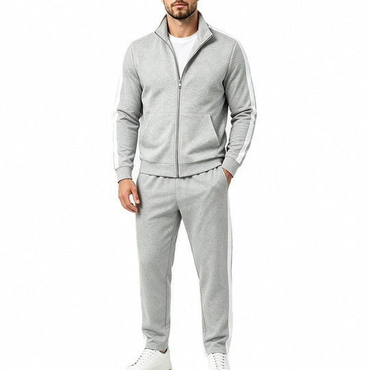 Herren Jogginganzug-Set aus French-Terry mit Stehkragen, Seitenstreifen und Reißverschlussjacke Shop Nory
