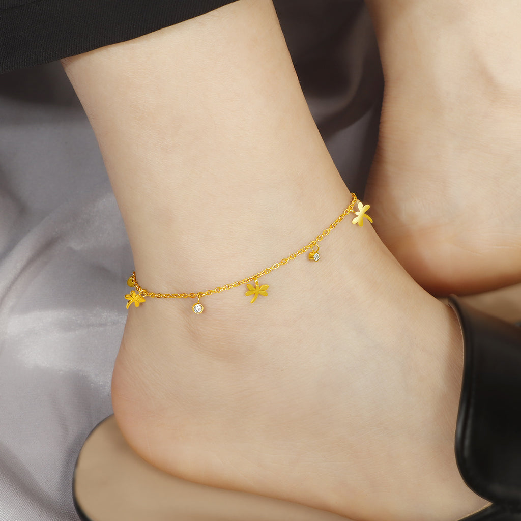 Damen Fußkette mit floralem Design und funkelnden Kristallen Shop Nory