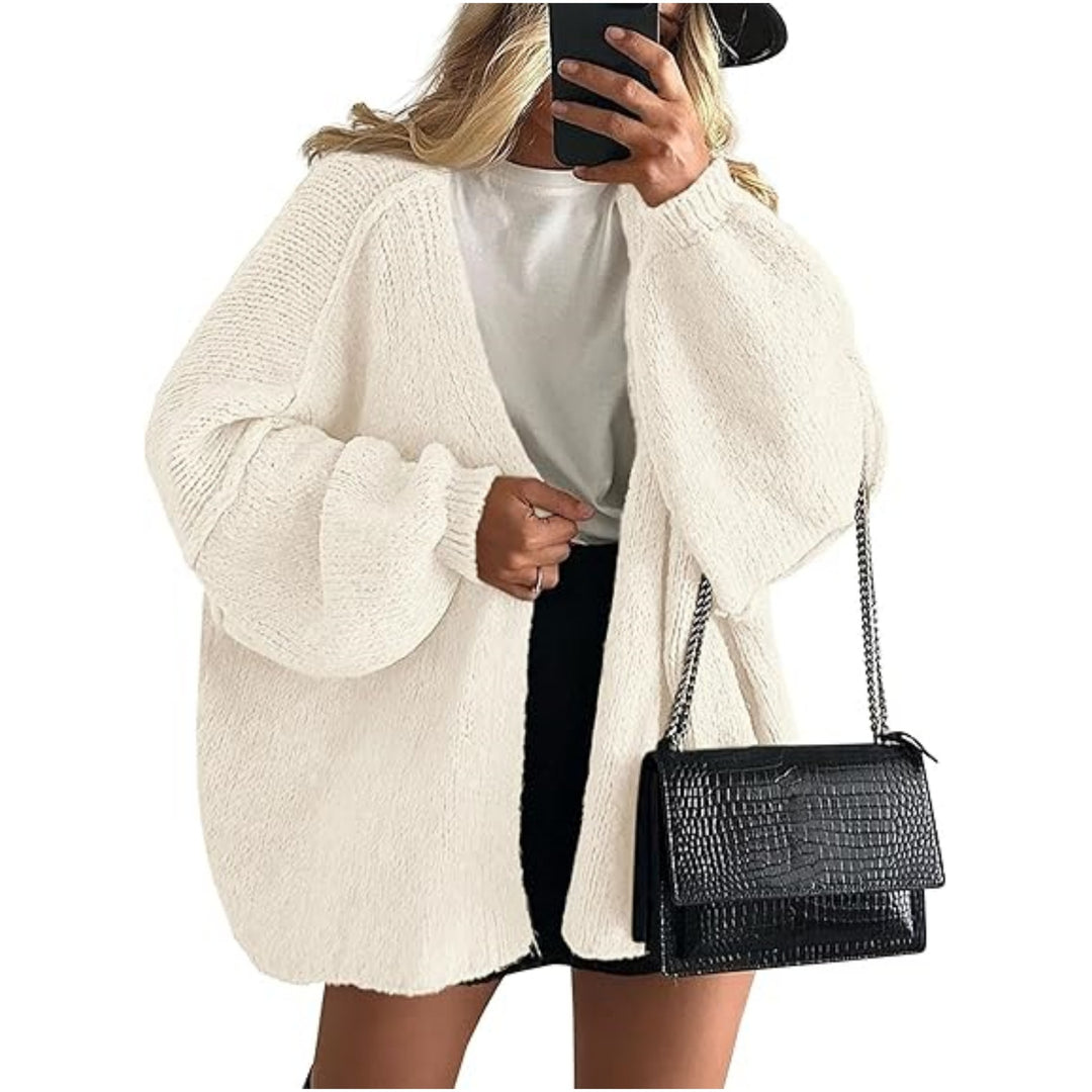 Damen Oversize Strickcardigan mit Ballonärmeln und offener Front Shop Nory