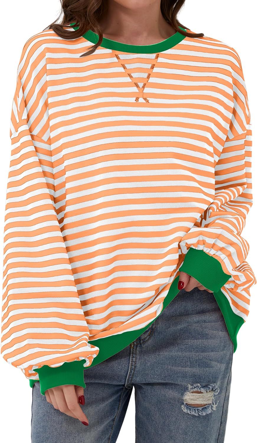 Damen Lässiger Sweatshirt mit bunten Streifen und weitem Schnitt