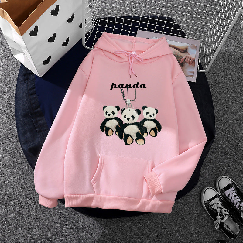 Damen nan oversized Kapuzenpullover mit Plüsch-Panda-Applikation und Kängurutasche Shop Nory