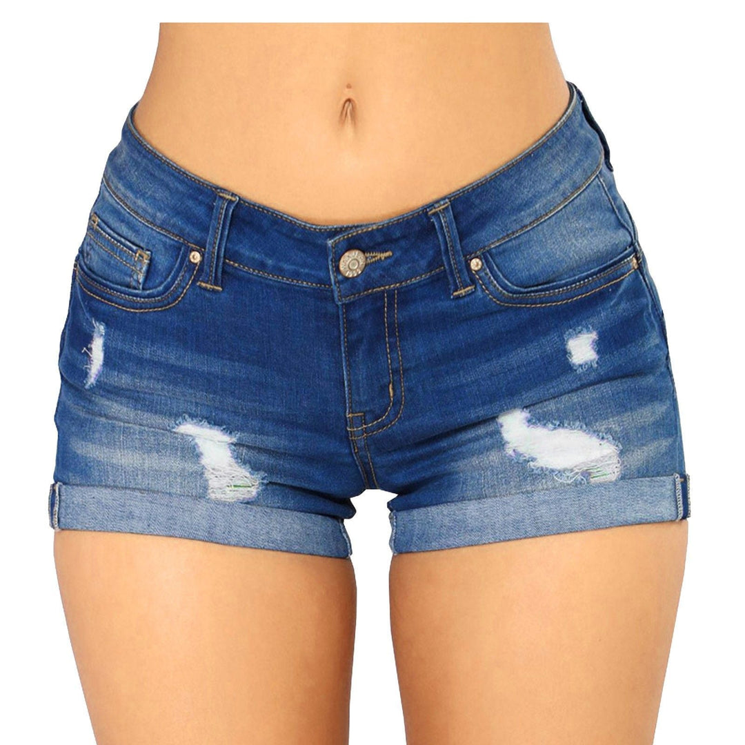 Damen lässige Destroyed Jeans-Shorts mit umgeschlagenem Saum