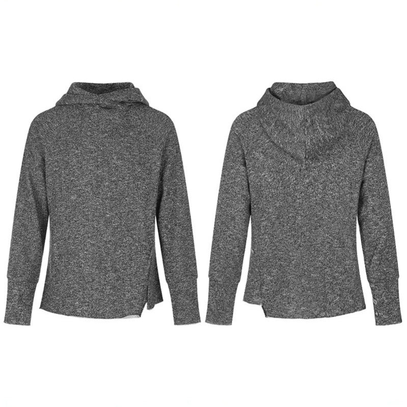 Damen Pullover‑Hoodie mit feinem Strukturstrick, seitlichen Schlitzen und verlängerten Bündchen Shop Nory