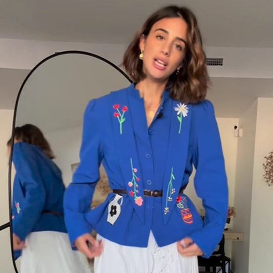 Damen Bestickte taillierte Kurzjacke mit Schößchen und Gürtel Shop Nory