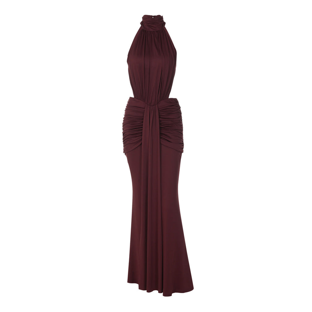Damen Elegantes Maxikleid mit hochgeschlossenem Kragen und raffiniertem Drapé Shopnory
