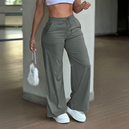 Damen nan weite High‑Waist Leinenhose mit elastischem Tunnelzugbund und Seitentaschen Shop Nory