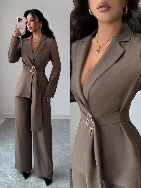 Damen Elegantes Blazer-Kostüm mit Taillengürtel Shop Nory