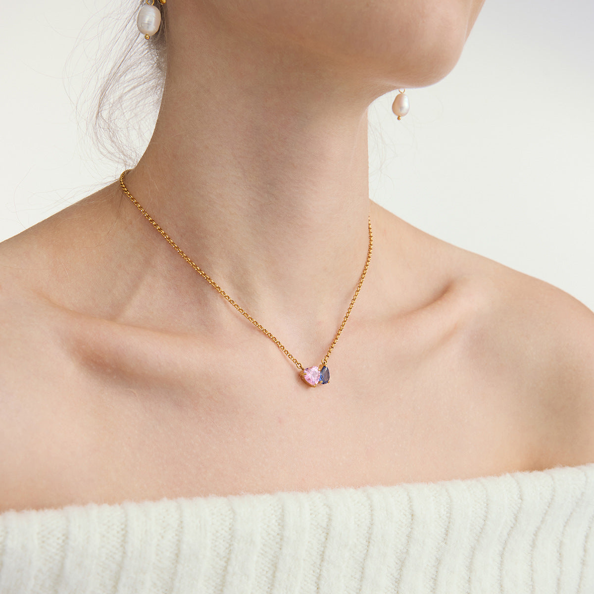 Damen Halskette mit Herz-Anhängern und verstellbarer Kettenlänge Shop Nory