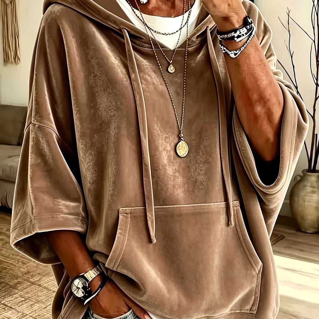 Damen Oversize Samt-Hoodie mit halbarm, Kapuze und Kängurutasche Shop Nory