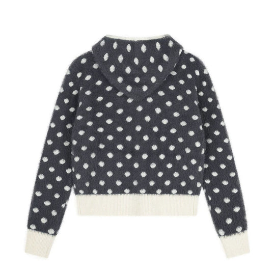 Damen Flauschige Kapuzen‑Zipjacke mit Polka‑Dot‑Jacquard und Eingrifftaschen Shop Nory