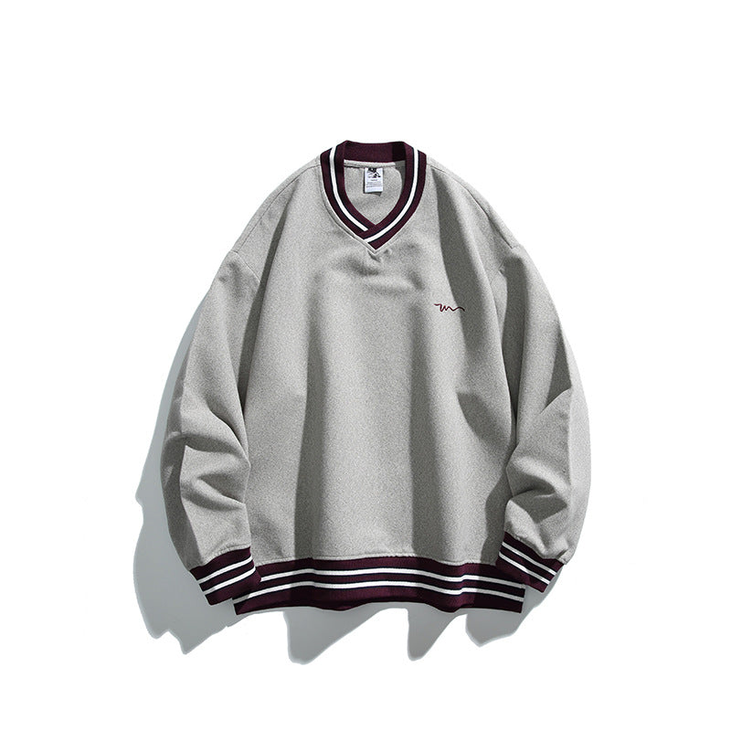 Herren Oversized V-Ausschnitt Sweatshirt mit Kontraststreifen an Bündchen und Saum Shop Nory