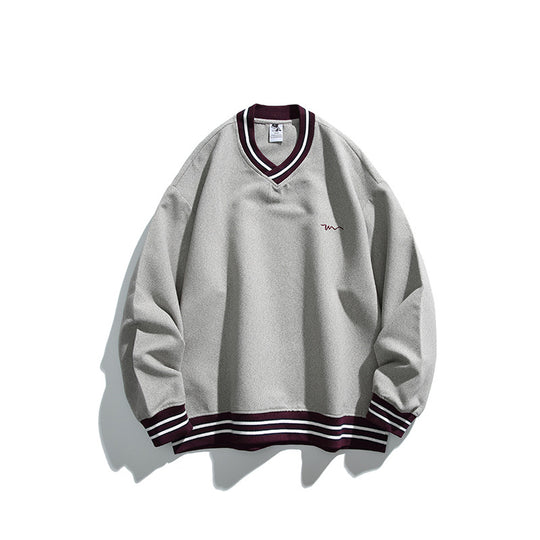 Herren Oversized V-Ausschnitt Sweatshirt mit Kontraststreifen an Bündchen und Saum Shop Nory