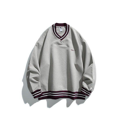 Herren Oversized V-Ausschnitt Sweatshirt mit Kontraststreifen an Bündchen und Saum Shop Nory