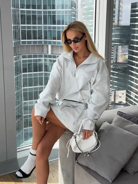 Damen Oversized Sweatkleid mit halbem Reißverschluss und Stehkragen Shop Nory