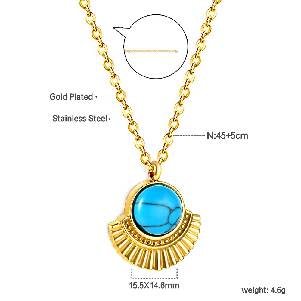 Damen Halskette mit goldplattiertem Anhänger und türkisfarbenem Stein Shop Nory