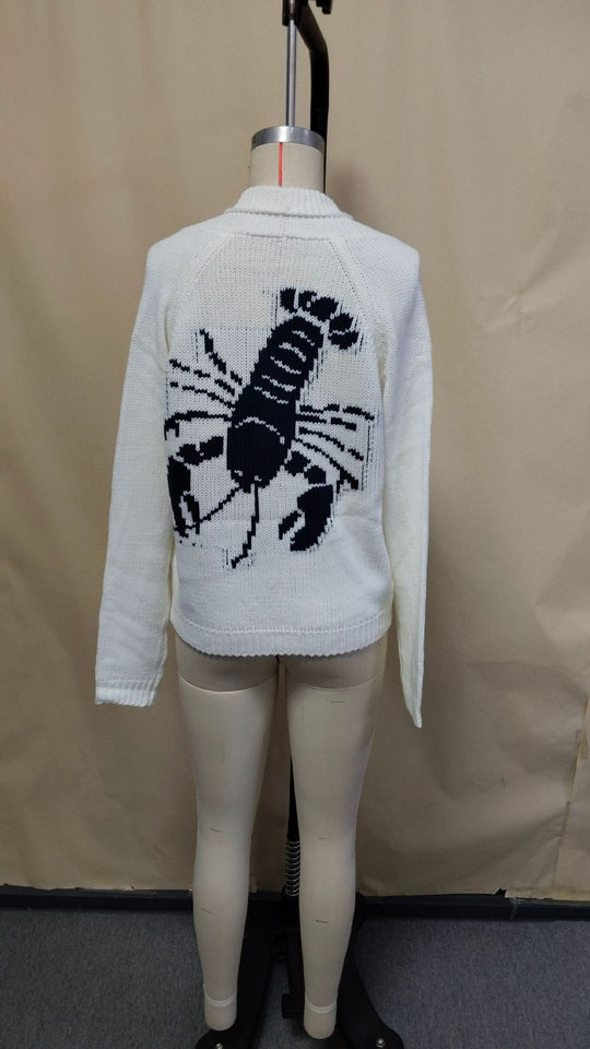 Damen Grobstrick Rollkragenpullover mit Hummer-Intarsie und lässiger Oversize-Passform Shop Nory