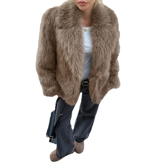 Damen nan kurzer Faux‑Fur Mantel mit voluminösem Schalkragen, Oversize‑Passform und weichen Textur Shop Nory