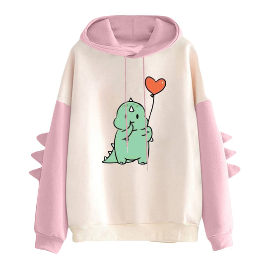 Damen nan Kapuzenpullover mit niedlichem Dinosaurierprint und dreidimensionalen Stacheln Shop Nory