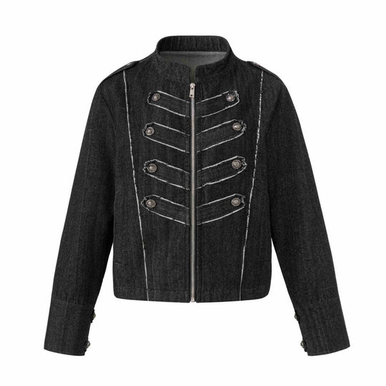 Damen Denim‑Blouson im Military‑Look mit Stehkragen und Zierknopfleiste Shop Nory