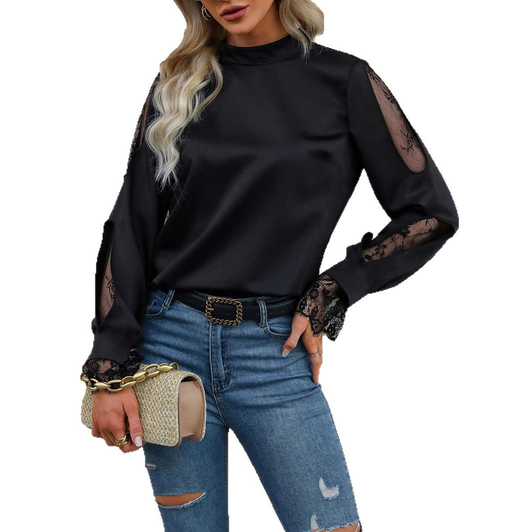 Damen Elegantes Oberteil mit transparenten Spitzeneinsätzen