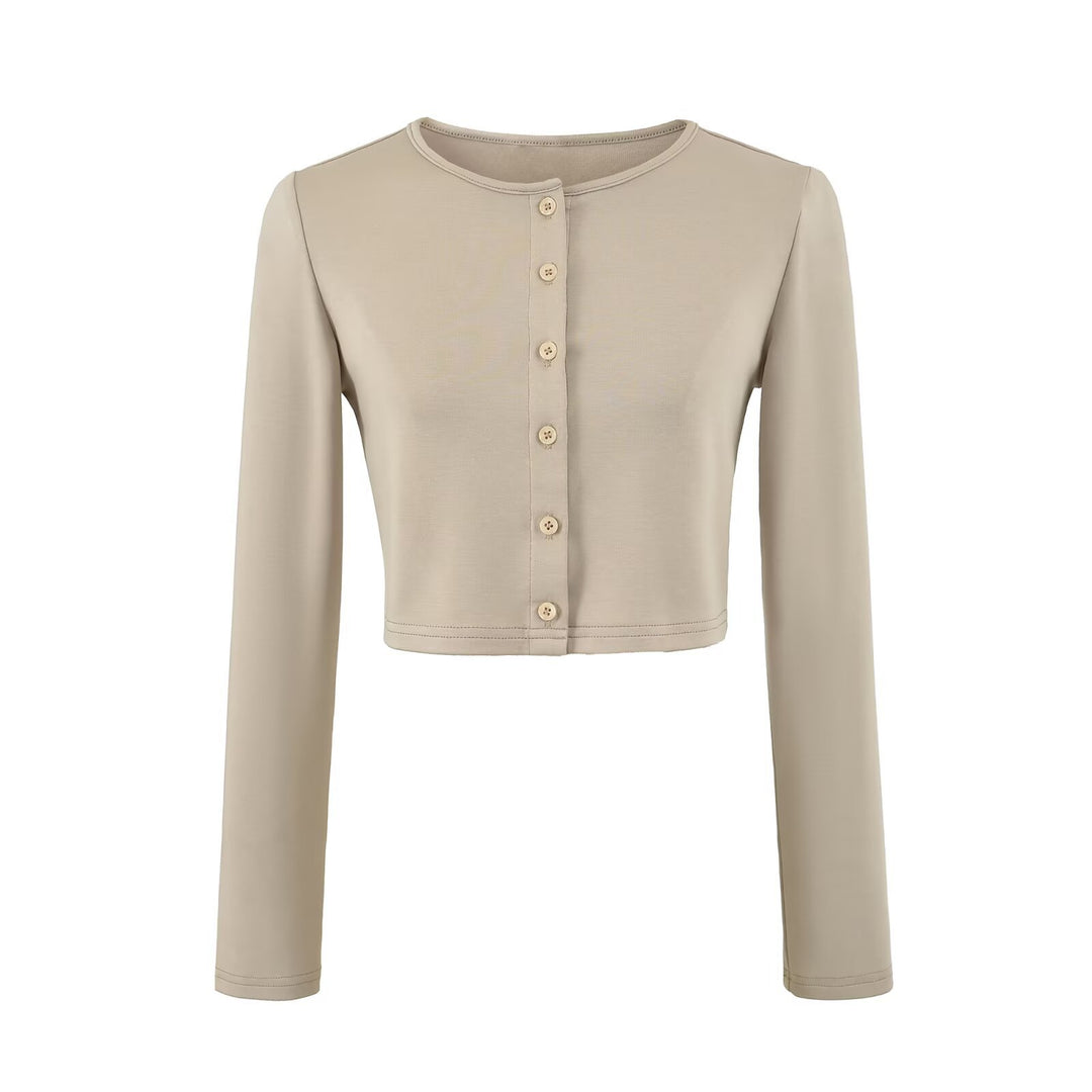 Damen dreiteiliges Lounge-Set mit kurzem Knopfcardigan, Spitzentop und Wickel-Schlaghose Shop Nory