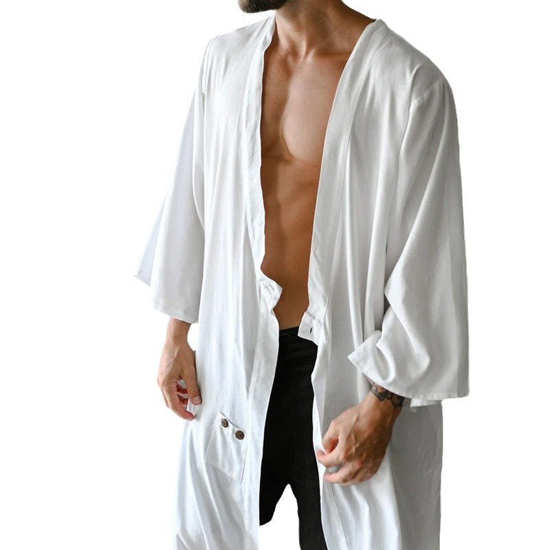 Herren langer Kimono-Hausmantel aus leichter Viskose mit weiten 3/4-Ärmeln Shop Nory