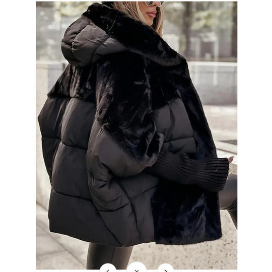 Damen nan gesteppte Kurzjacke mit Teddyfell-Einsätzen, Kapuze und integrierten Rippbündchen Shop Nory