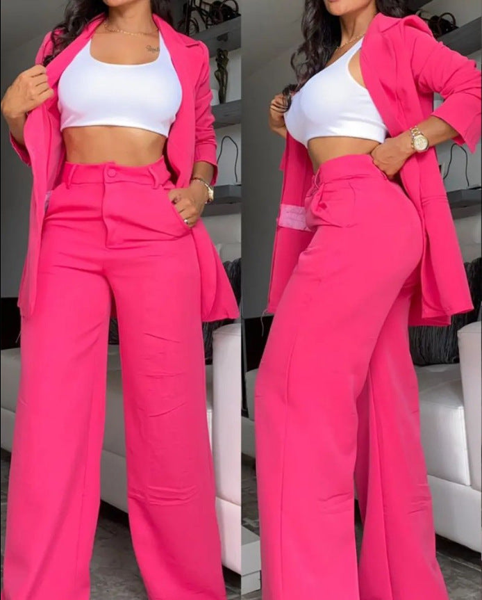 Damen elegantes Blazer- und Hosen-Set mit weitem Schnitt