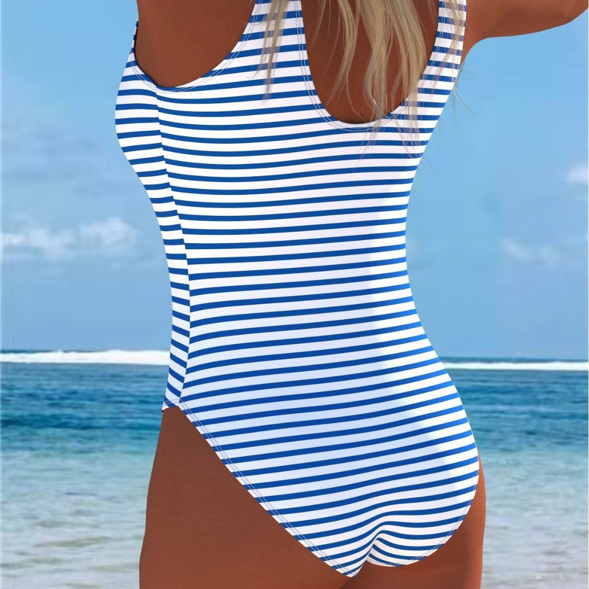 Damen Einteiler Badeanzug mit maritimem Streifen-Design und Anker-Muster Shopnory