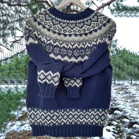 Damen nan Norwegerpullover aus Wollmix mit Rundhalsausschnitt und traditionellem Fair-Isle-Yoke Shop Nory