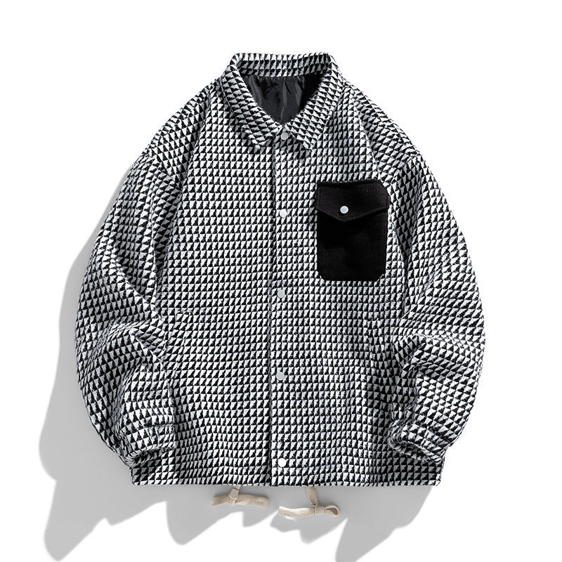 Herren Gepolsterte Coach‑Jacke mit geometrischem Muster und Kontrastbrusttasche Shop Nory