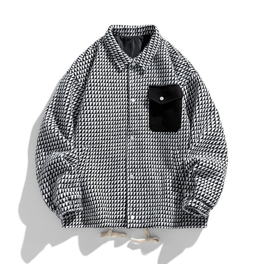 Herren Gepolsterte Coach‑Jacke mit geometrischem Muster und Kontrastbrusttasche Shop Nory