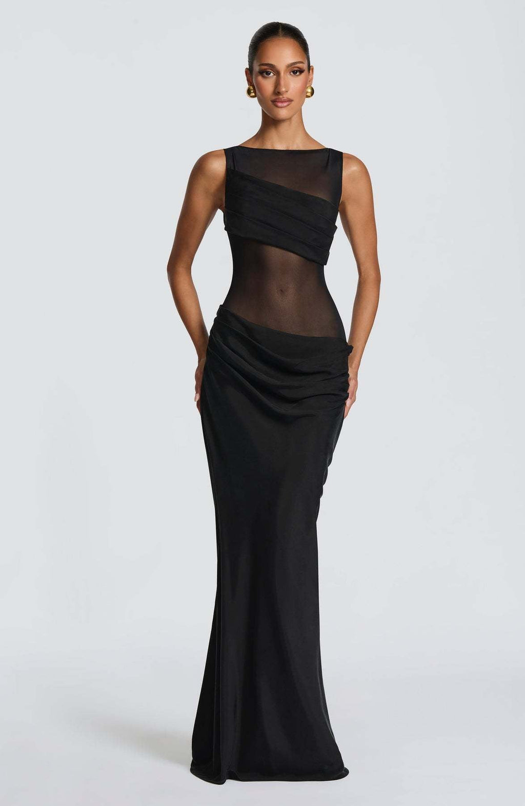 Damen Elegantes Abendkleid mit transparentem Oberteil und raffinierten Rüschen