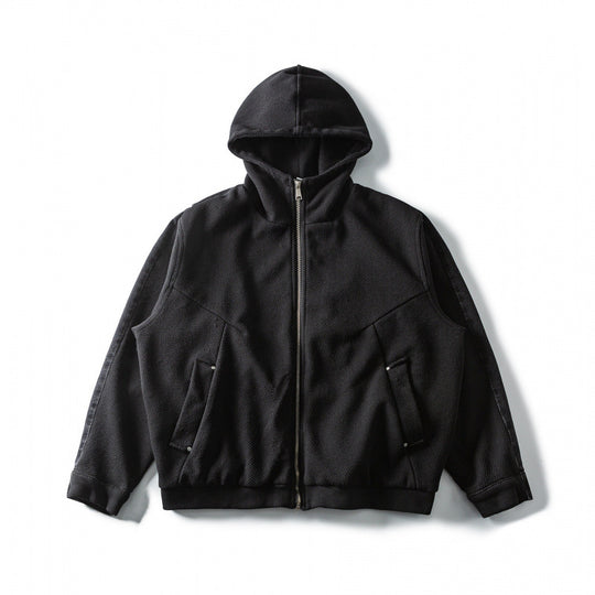 Unisex Boxy-Kapuzenjacke aus strukturierter Baumwollmischung mit durchgehendem Reißverschluss und Pattentaschen Shop Nory