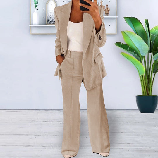 Damen elegantes und lockeres Blazerset mit weiten Hosen