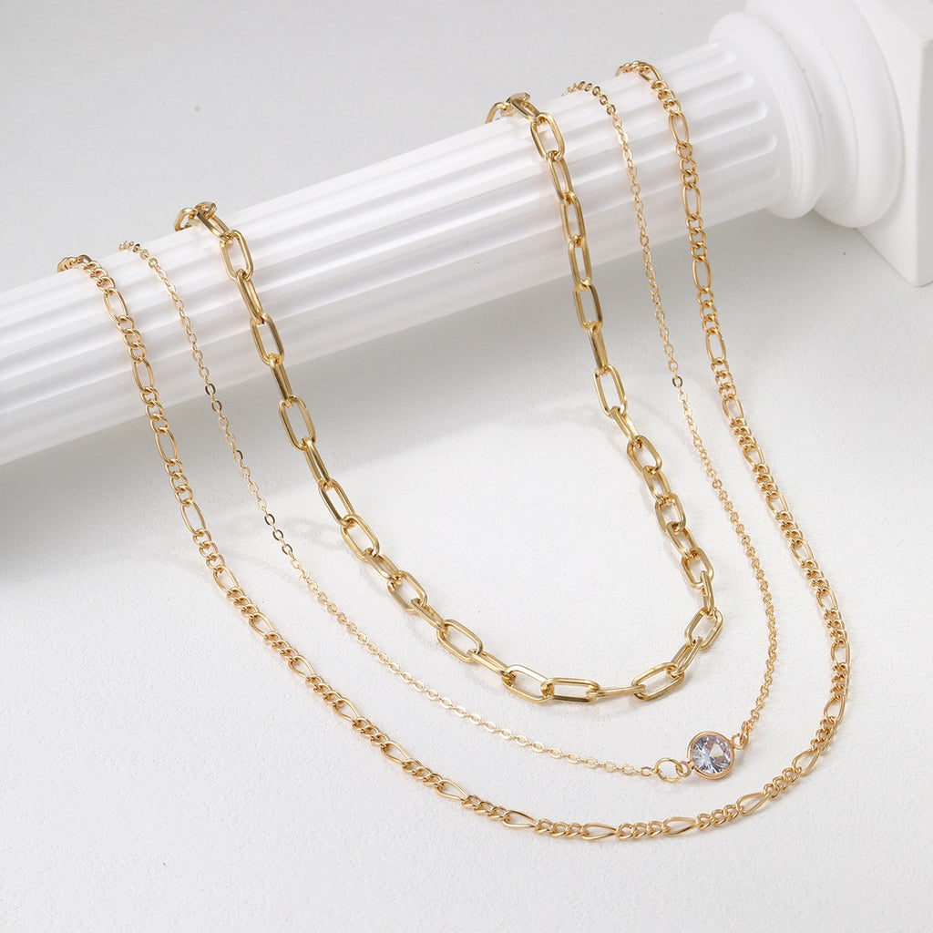 Damen mehrlagige Halskette mit funkelndem Anhänger und eleganten Gliederdesigns Shop Nory