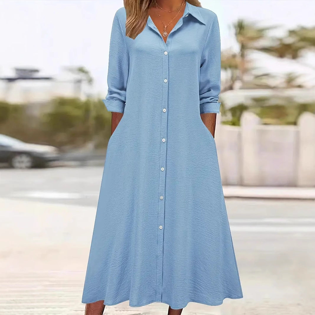 Damen Hemdblusenkleid mit praktischen Taschen und elegantem Schnitt