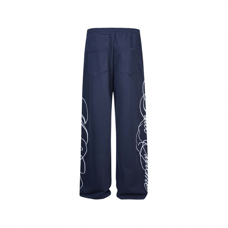Damen Weite Jersey-Hose mit Kordelzug, seitlichem Line-Art Print und Relaxed-Fit Shop Nory
