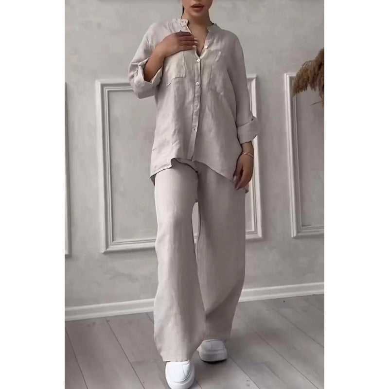 Damen Weite Leinenmix-Hose mit hohem Elastikbund, Kordelzug und Palazzo-Silhouette Shop Nory