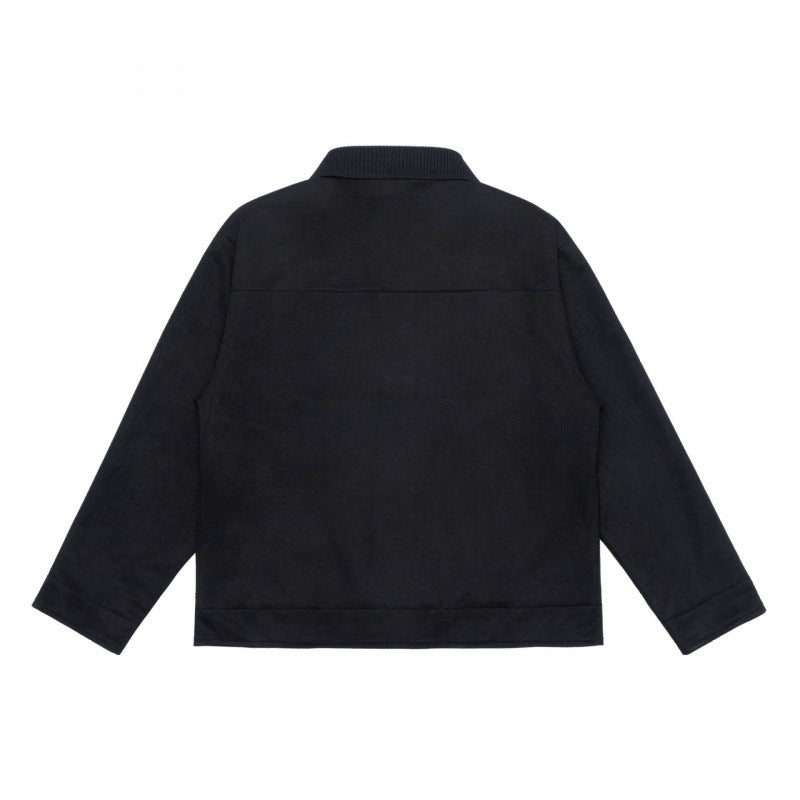 Unisex Boxy-Übergangsjacke mit Veloursstruktur, Hemdkragen und diagonalen Eingrifftaschen Shop Nory