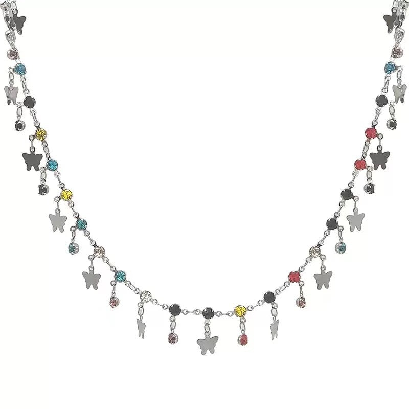 Damen Kette mit verspieltem Design aus bunten Kristallen und charmanten Anhängern Shop Nory