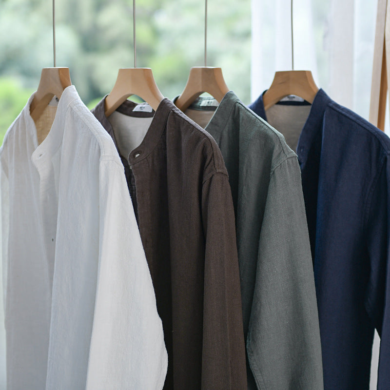 Herren Mandarinhemd aus Leinen‑Baumwollmix, Relaxed Fit Shop Nory