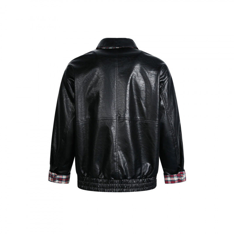 Herren Lederimitat-Blouson mit Karofutter, Reißverschluss und elastischem Saum Shop Nory