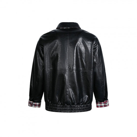 Herren Lederimitat-Blouson mit Karofutter, Reißverschluss und elastischem Saum Shop Nory