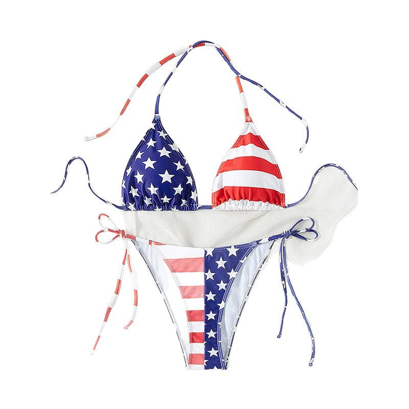 Damen Triangel-Bikini mit verstellbaren Schleifen und patriotischem Design