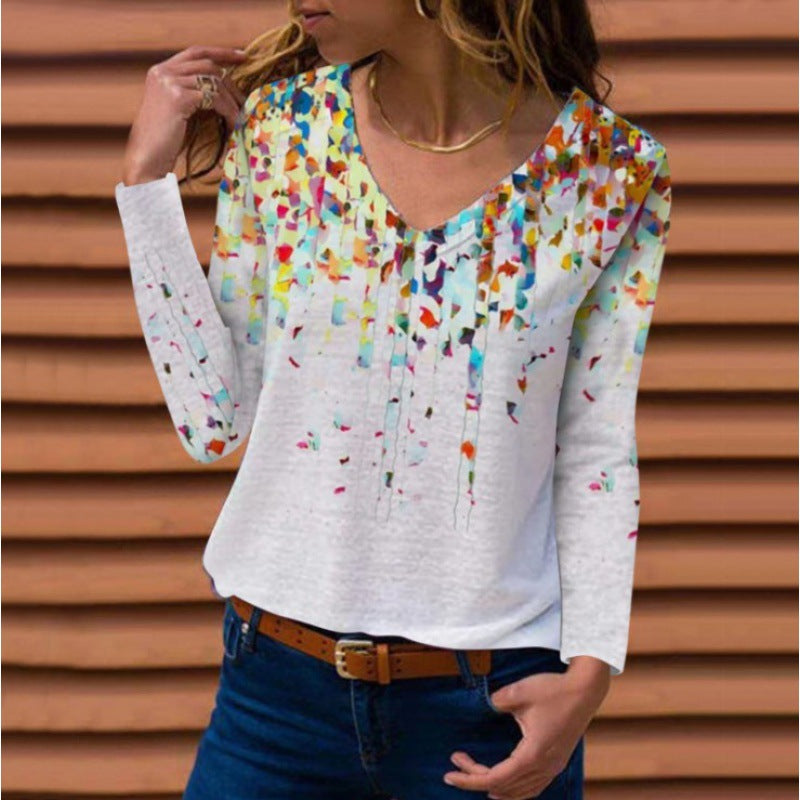 Damen Langarm V-Ausschnitt-Tunika mit floralem Aquarellprint und leichter Jersey-Qualität Shop Nory