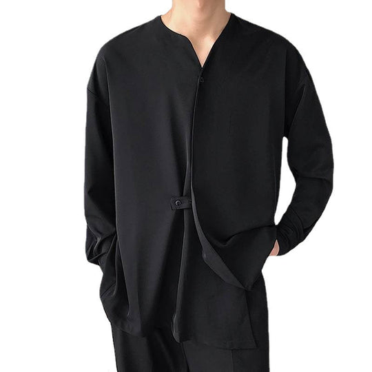 Herren Lässiges Langarmshirt mit innovativem Stehkragen und praktischen Taschen