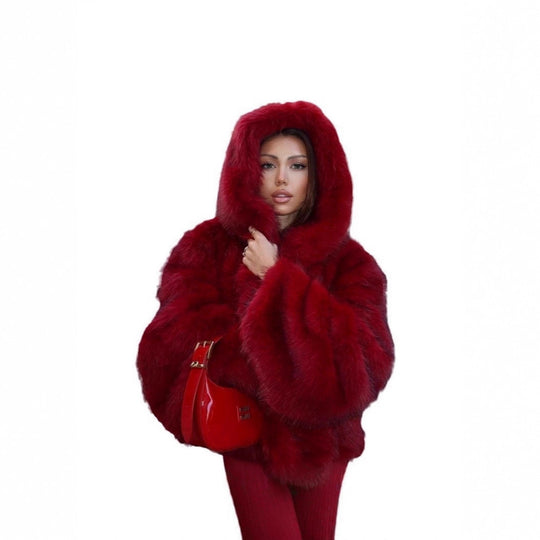 Damen Kapuzenkunstpelzjacke mit voluminöser Shaggy‑Silhouette Shop Nory